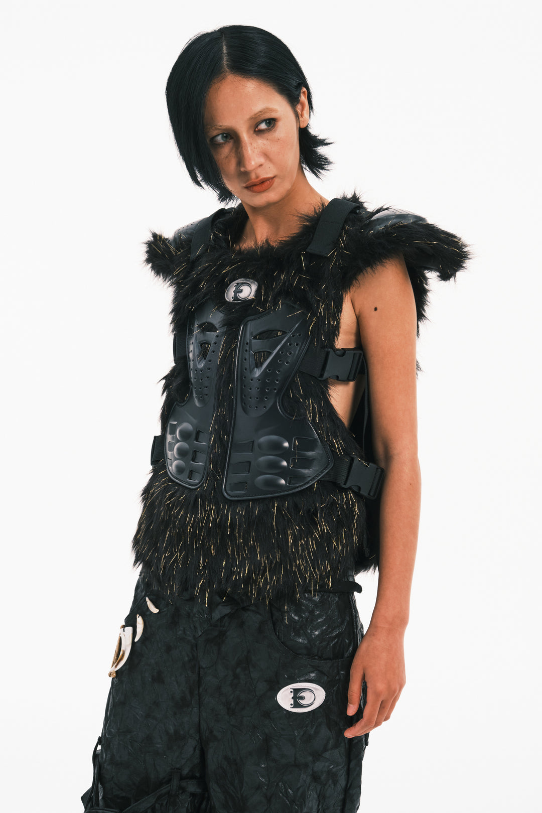 EMBRYO GOLD MECHA long-pile armored vest — material and hardware detail