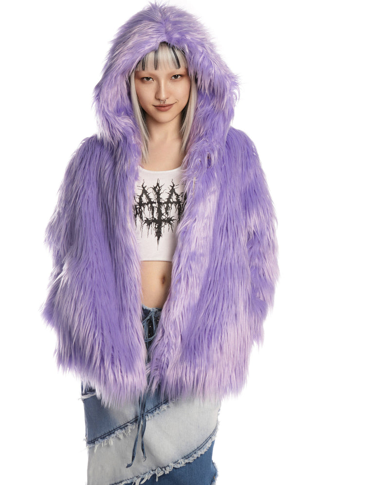 DEADENDKIDS LAVENDER DREAM faux-fur hooded jacket — side or detail presentation