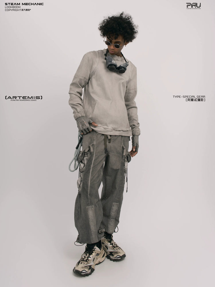 CHAOS ERA eris white raw-edge long-sleeve top — alternate modeled angle