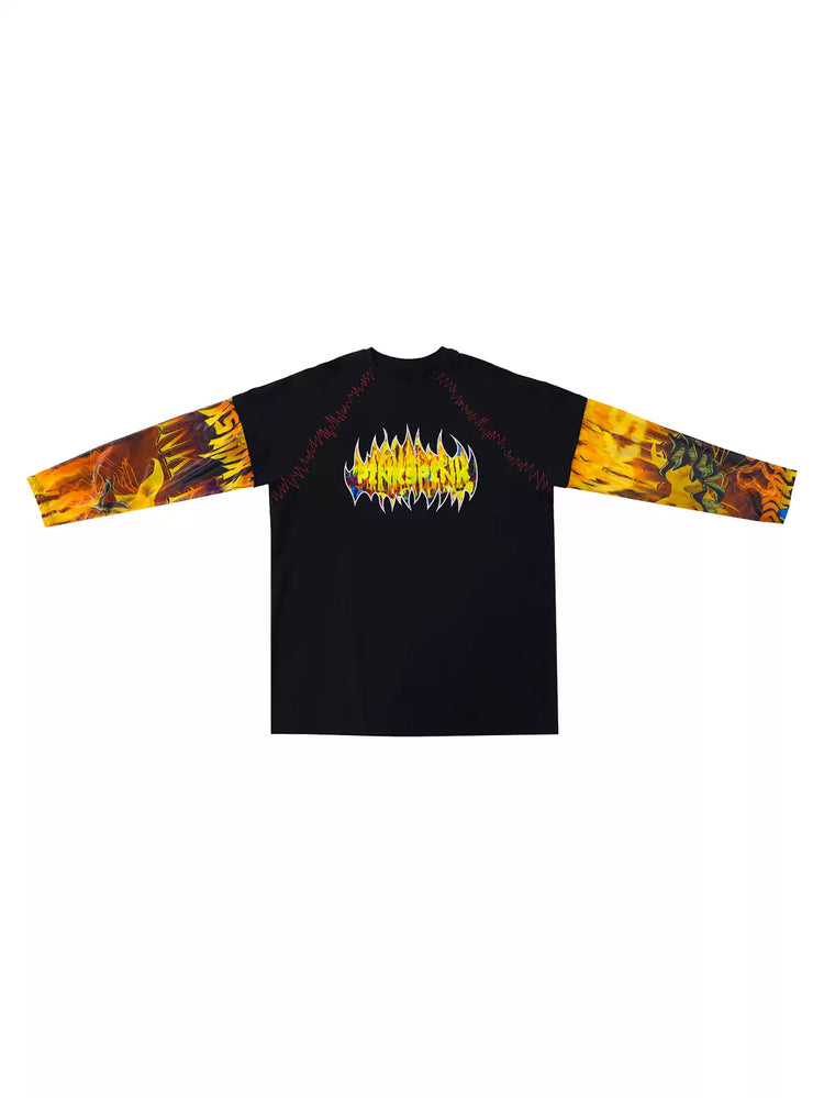 PINKSPINK FIRE CAT layered-sleeve graphic tee — alternate gallery view showing the design details