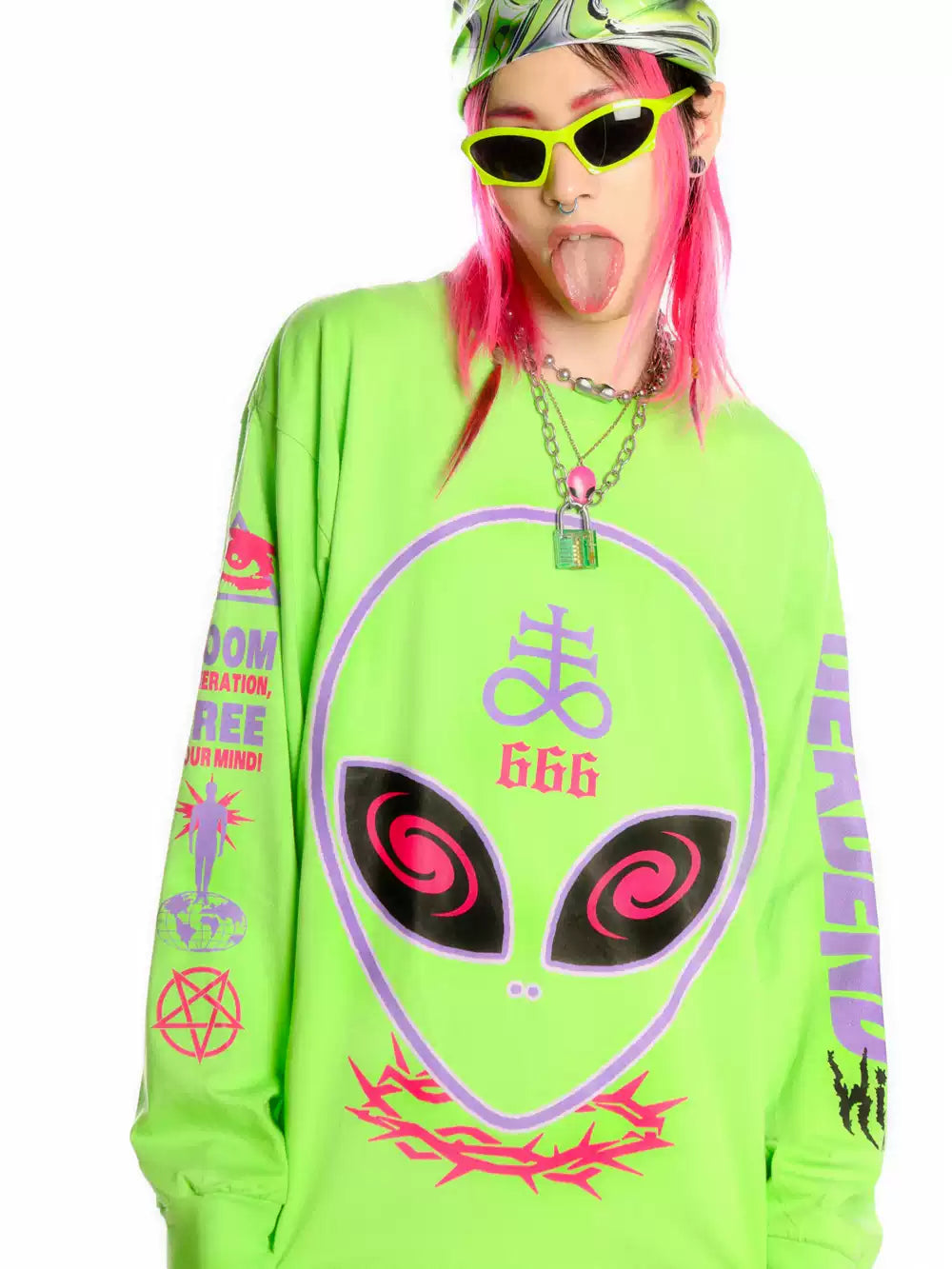 DEADENDKIDS ALIEN 666 neon graphic sweatshirt — alternate product presentation