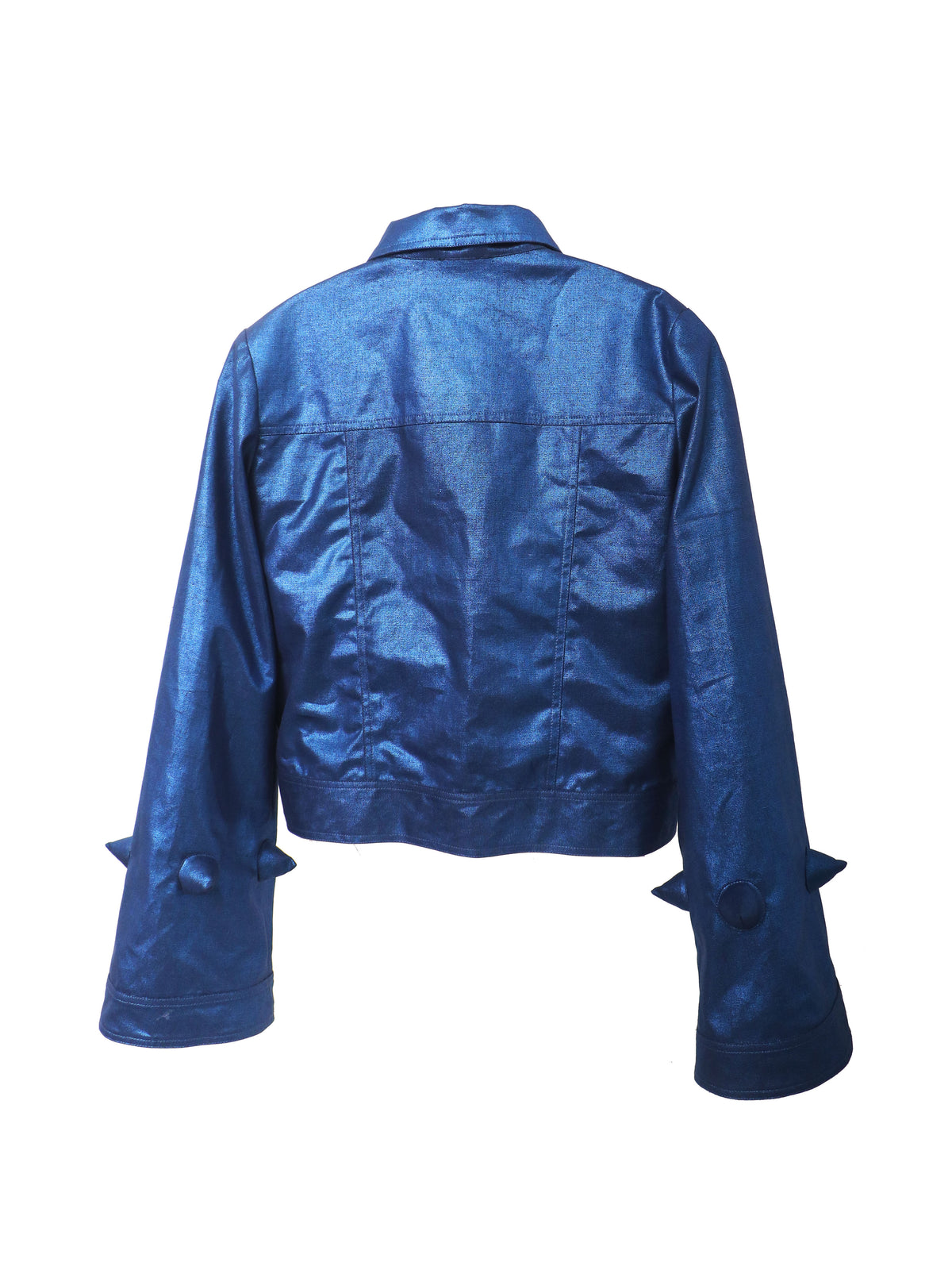 EMBRYO BLUE SPIKE metallic bell-sleeve jacket — product-only rear view
