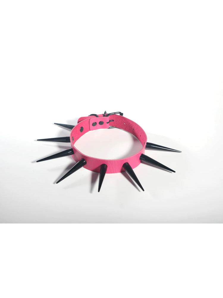 DEADENDKIDS SPIKE RING studded choker — full-length modeled view