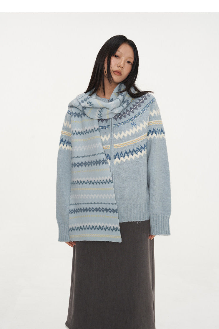 NAWS FAIR ISLE wool-alpaca cardigan — full-length modeled styling view