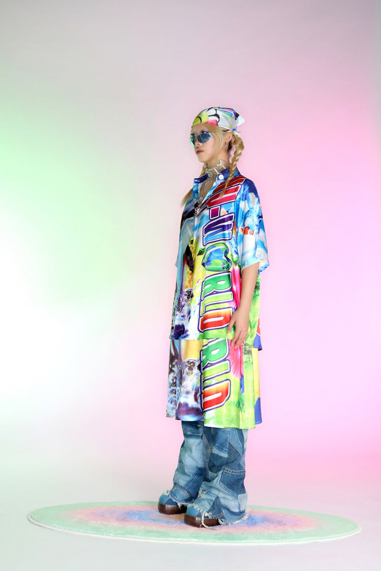 DEADENDKIDS ISLAND GRAFFITI satin-effect shirt — construction detail