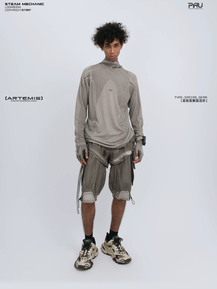STARCORE ash tundra mesh-panel long-sleeve top a — side modeled view