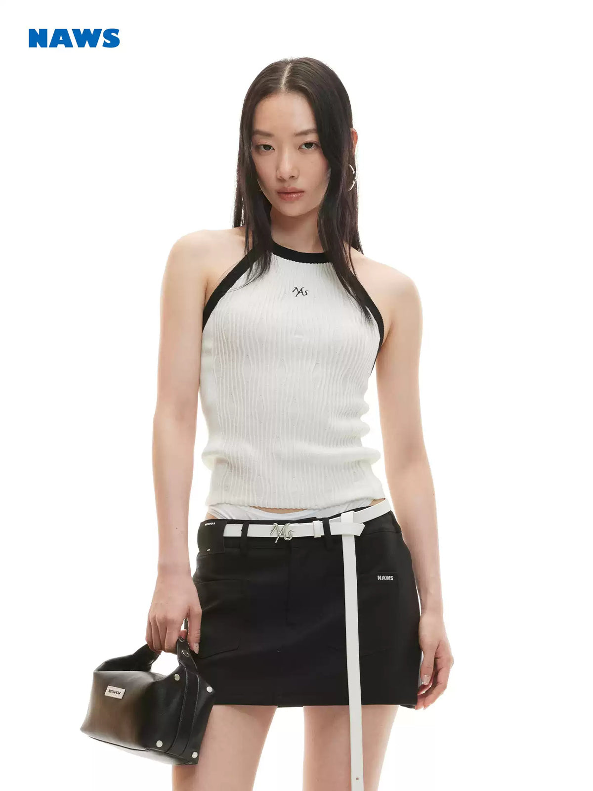 NAWS EQUESTRIAN wool halter vest — alternate modeled view showing the silhouette