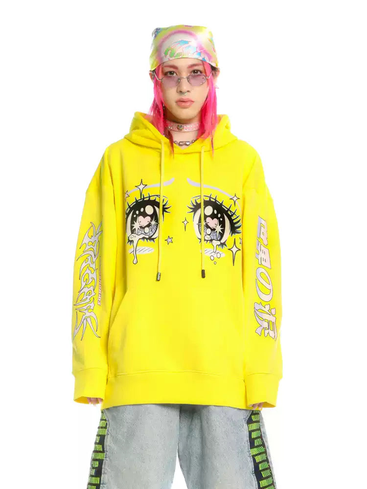 DEADENDKIDS ANIME TEARS oversized graphic hoodie — side or detail presentation