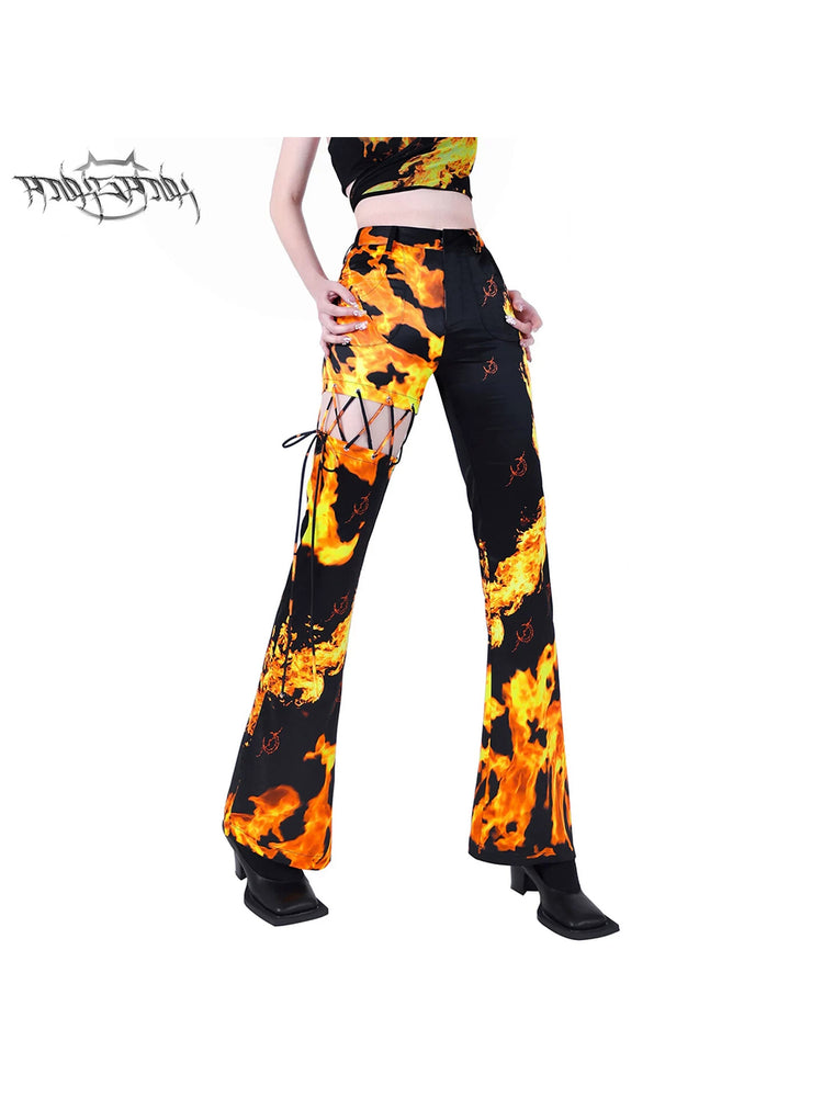 PINKSPINK ELECTRIC MOON cutout detachable flare pants — cleaned hero collage showing the complete design
