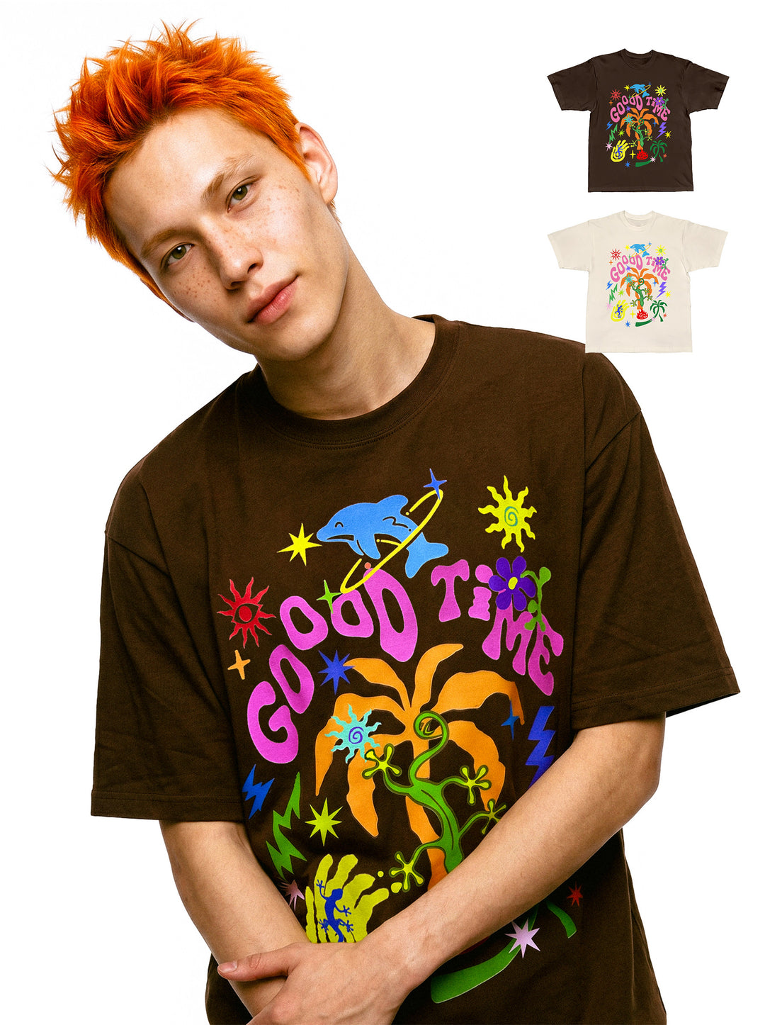 DEADENDKIDS GOOD TIMES oversized graphic tee — side or detail presentation