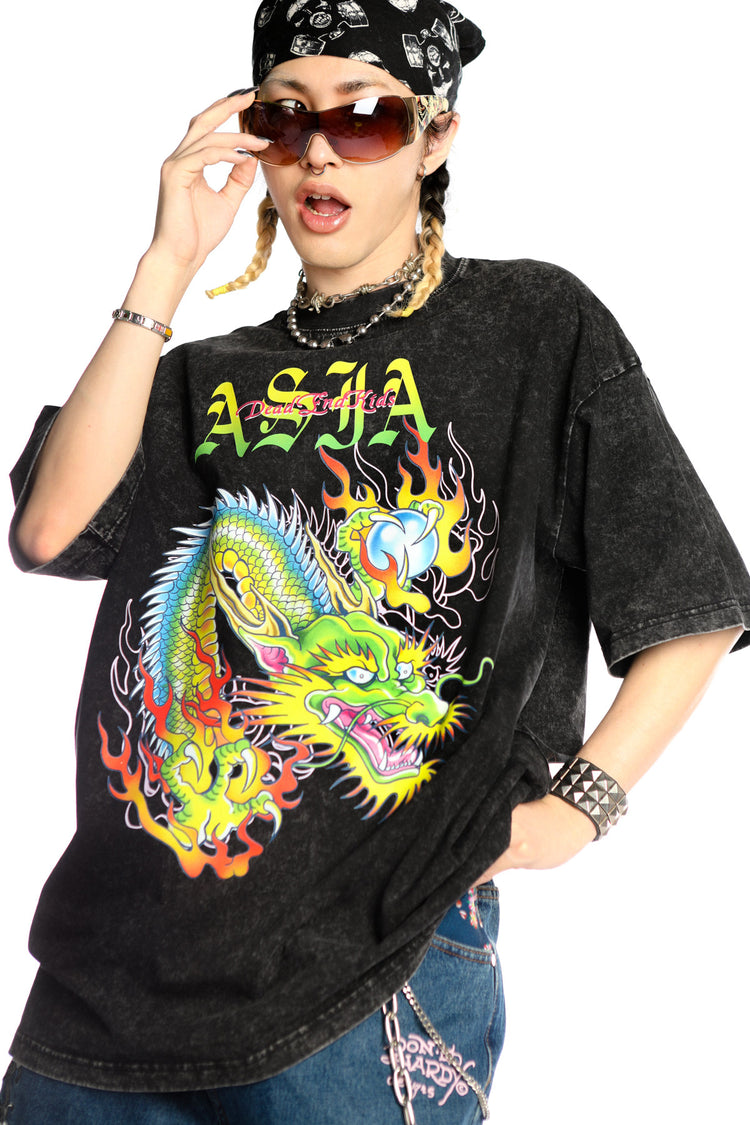 DEADENDKIDS ASIA DRAGON washed graphic tee — construction detail