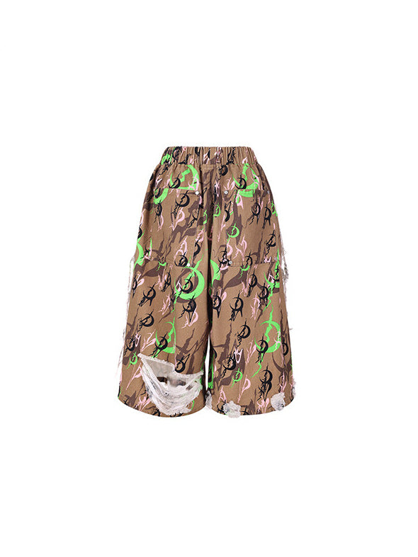 PINKSPINK ELECTRIC MOON distressed camo cropped trousers in CAMOUFLAGE — garment-only back.