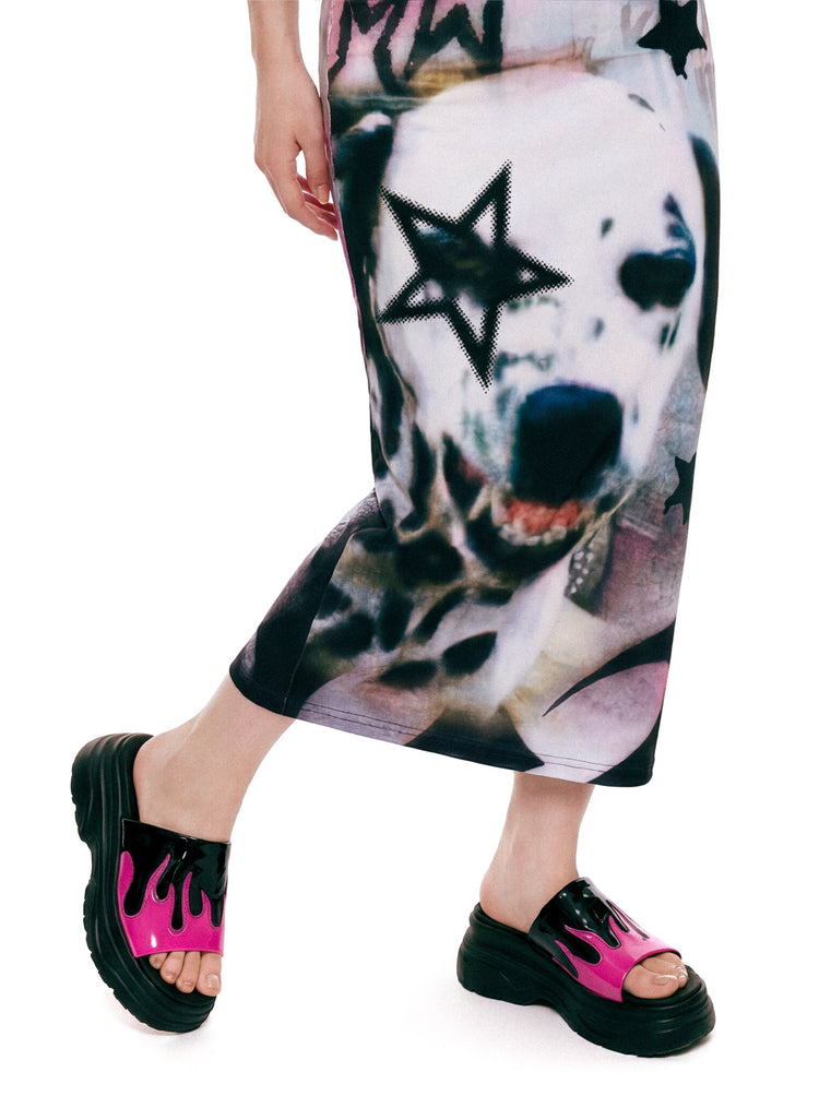 DEADENDKIDS RIOT GRAFFITI fitted maxi dress — alternate styled presentation