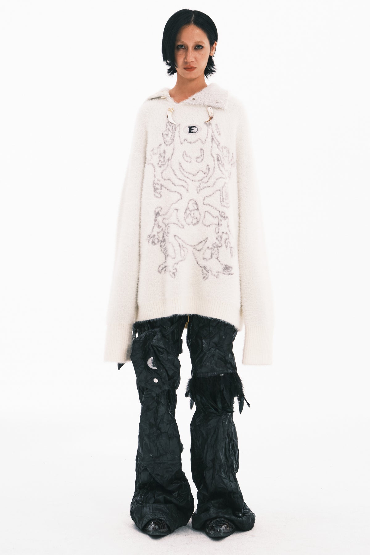 EMBRYO ANCIENT CODE printed faux-mink sweater — fabric and graphic detail