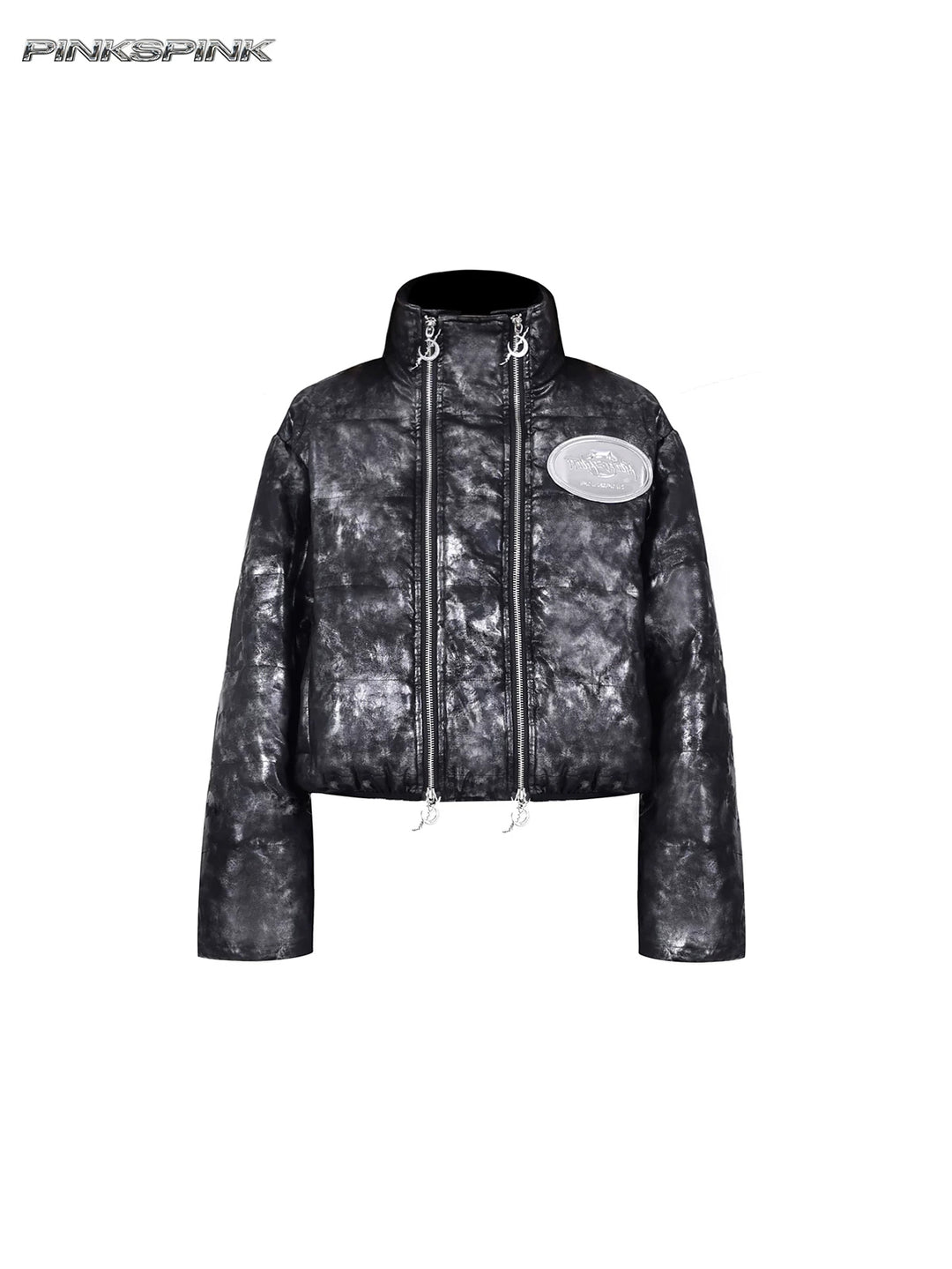PINKSPINK ELECTRIC MOON metallic cropped puffer jacket — front garment-only view