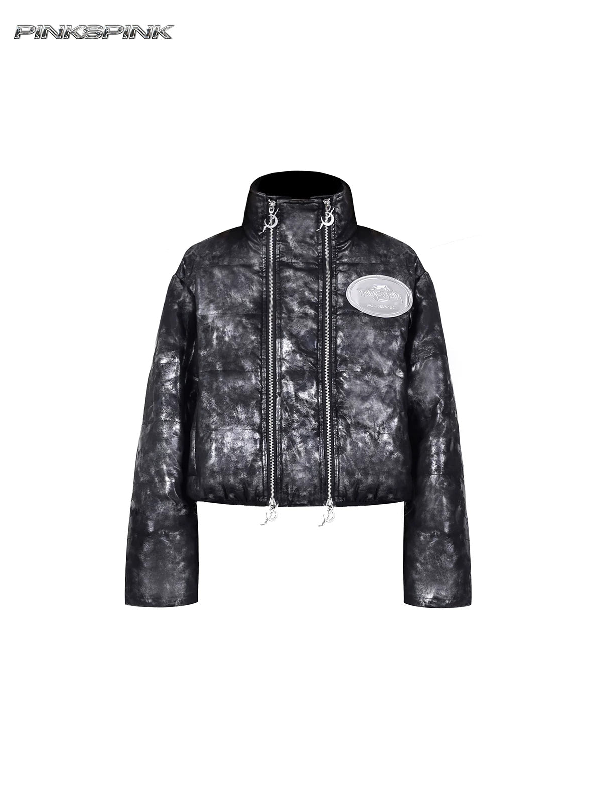 PINKSPINK ELECTRIC MOON metallic cropped puffer jacket — front garment-only view