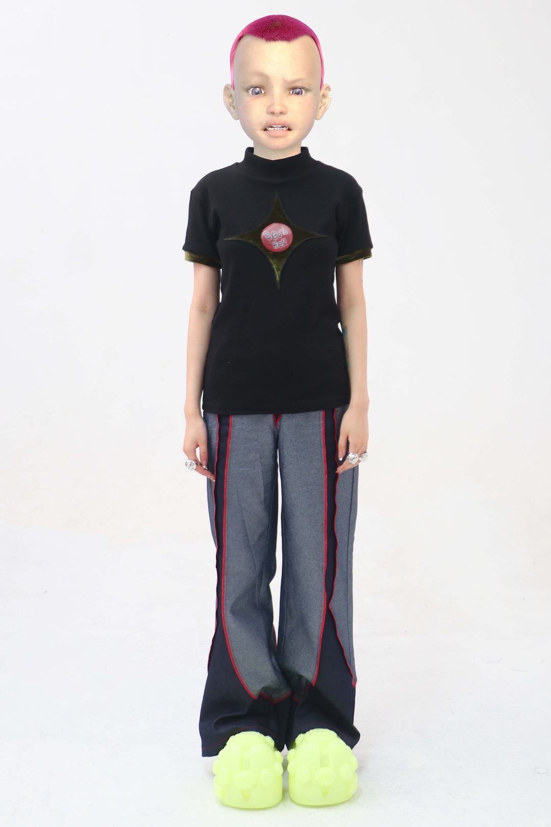 EMBRYO STARSHIFT 3D-effect fitted mock-neck tee — product-only rear view