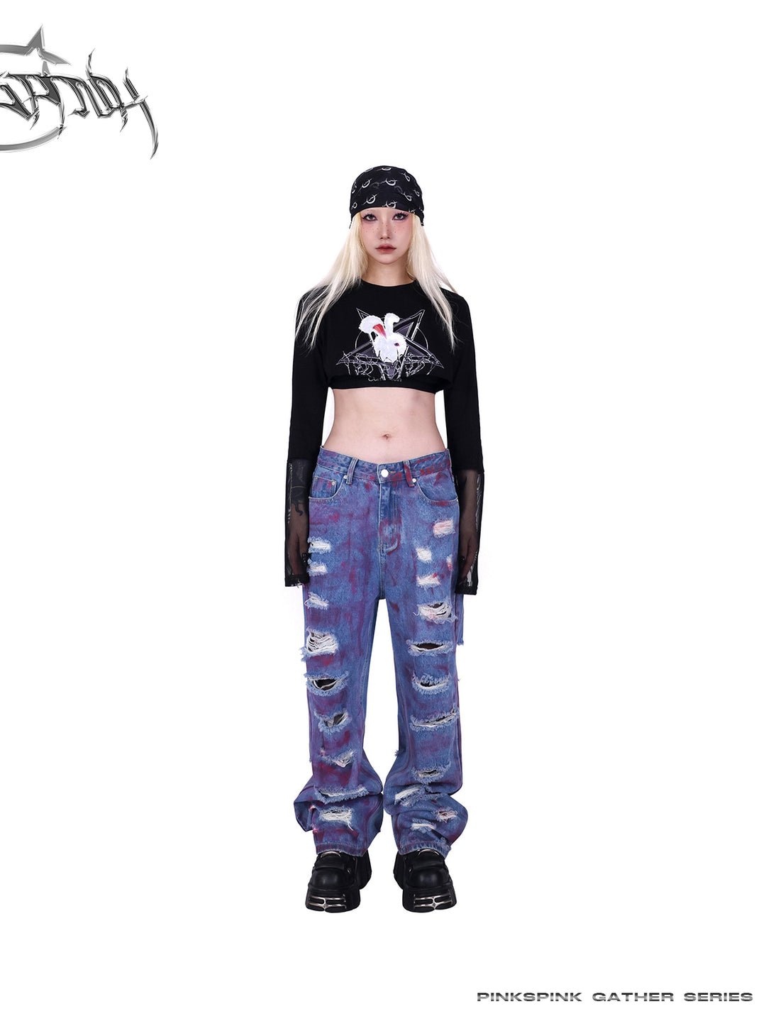 WASTELAND POWDER COATING RIPPED unisex loose-fitting jeans