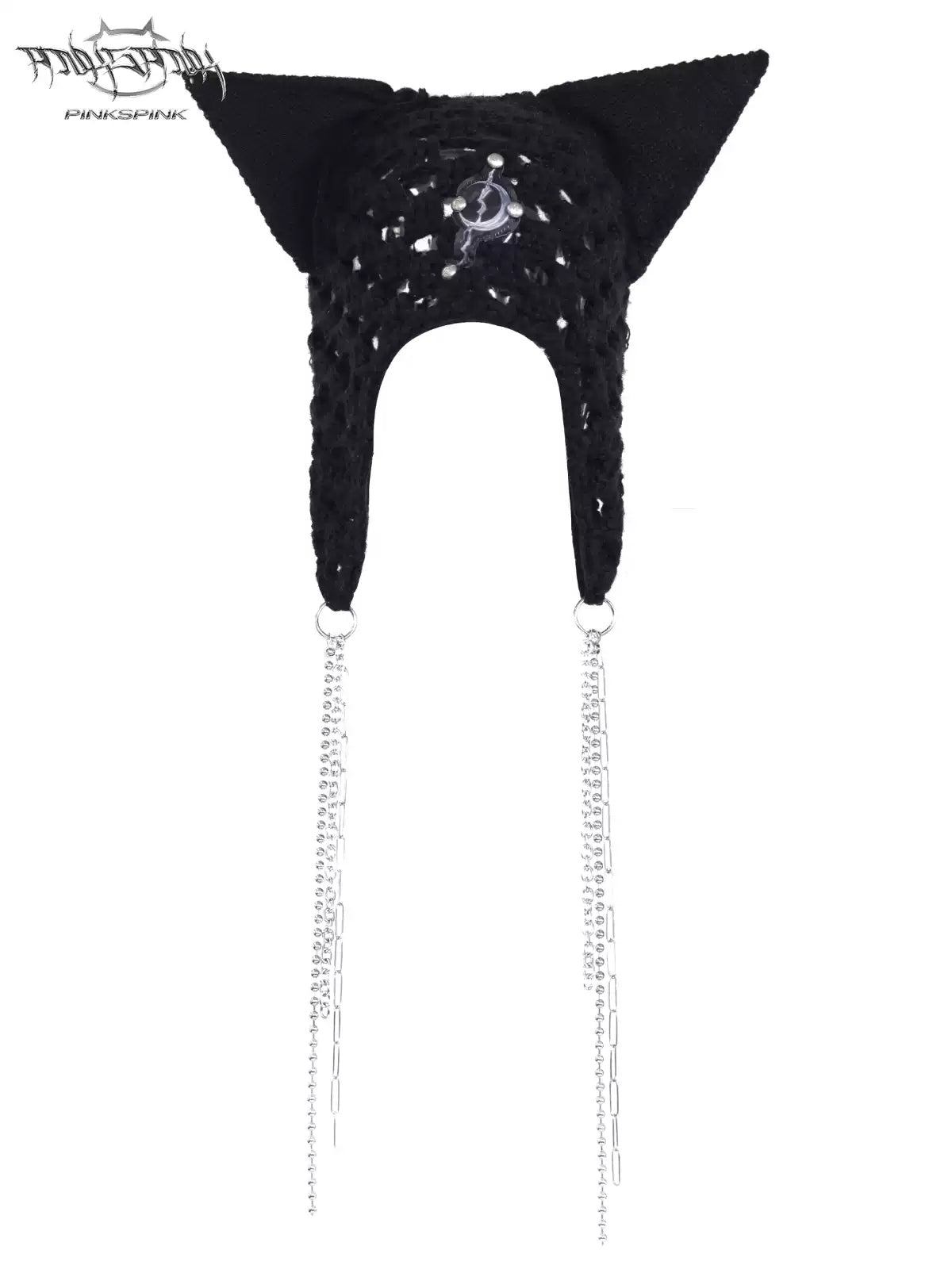 PINKSPINK ELECTRIC MOON chain cat-ear open-knit beanie — alternate gallery view showing the design details