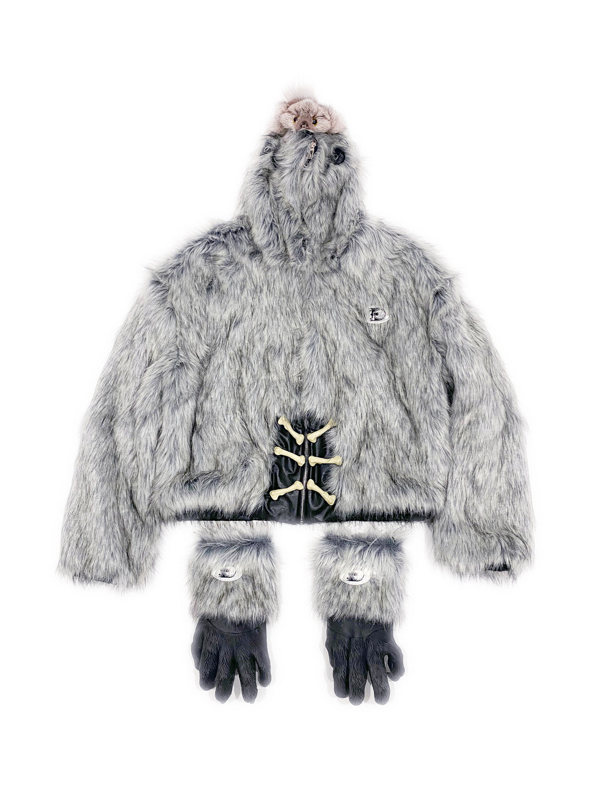 EMBRYO ANIMAL SHELL hooded faux-fur jacket — material and hardware detail