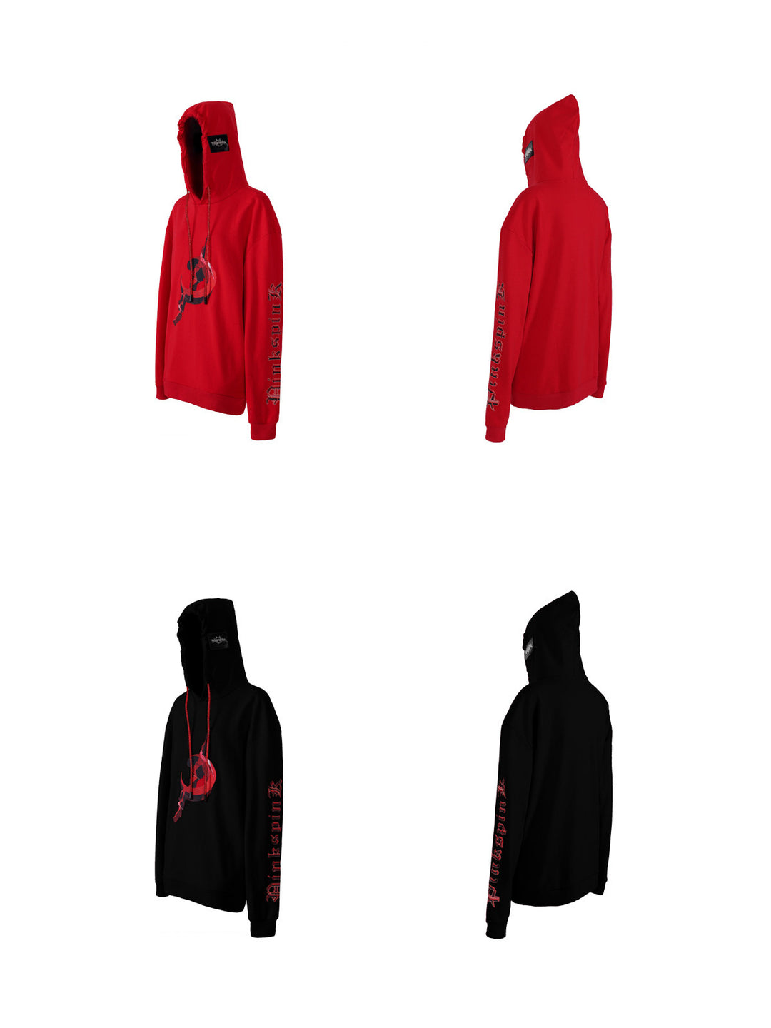 PINKSPINK MIRROR rhinestone-drawcord oversized hoodie — red and black front and back garment-only views