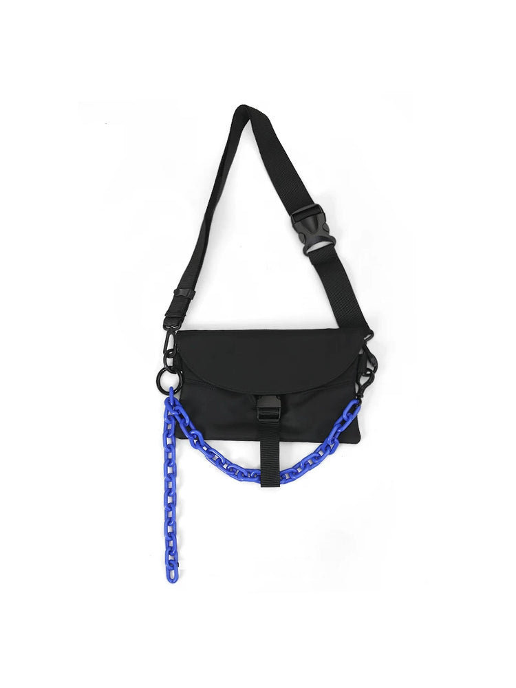 OFF-LABEL crossbody bag in black with royal blue detachable chain
