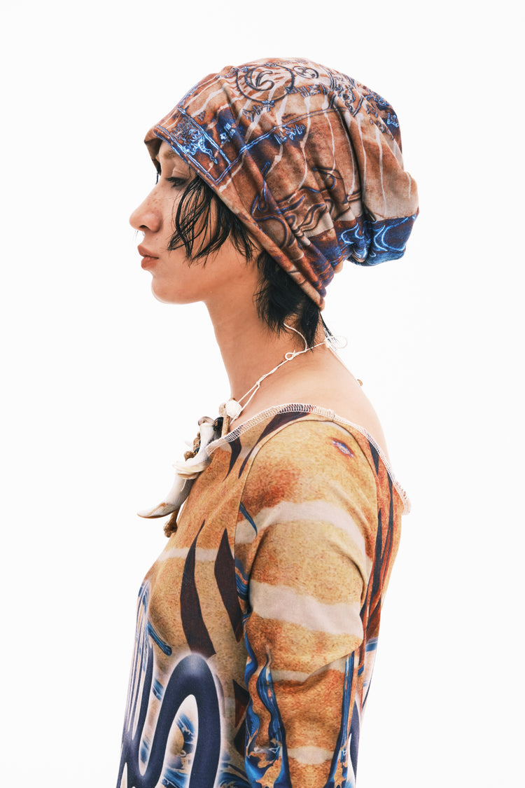 EMBRYO ANCIENT CODE mottled slouch beanie — product-only rear view