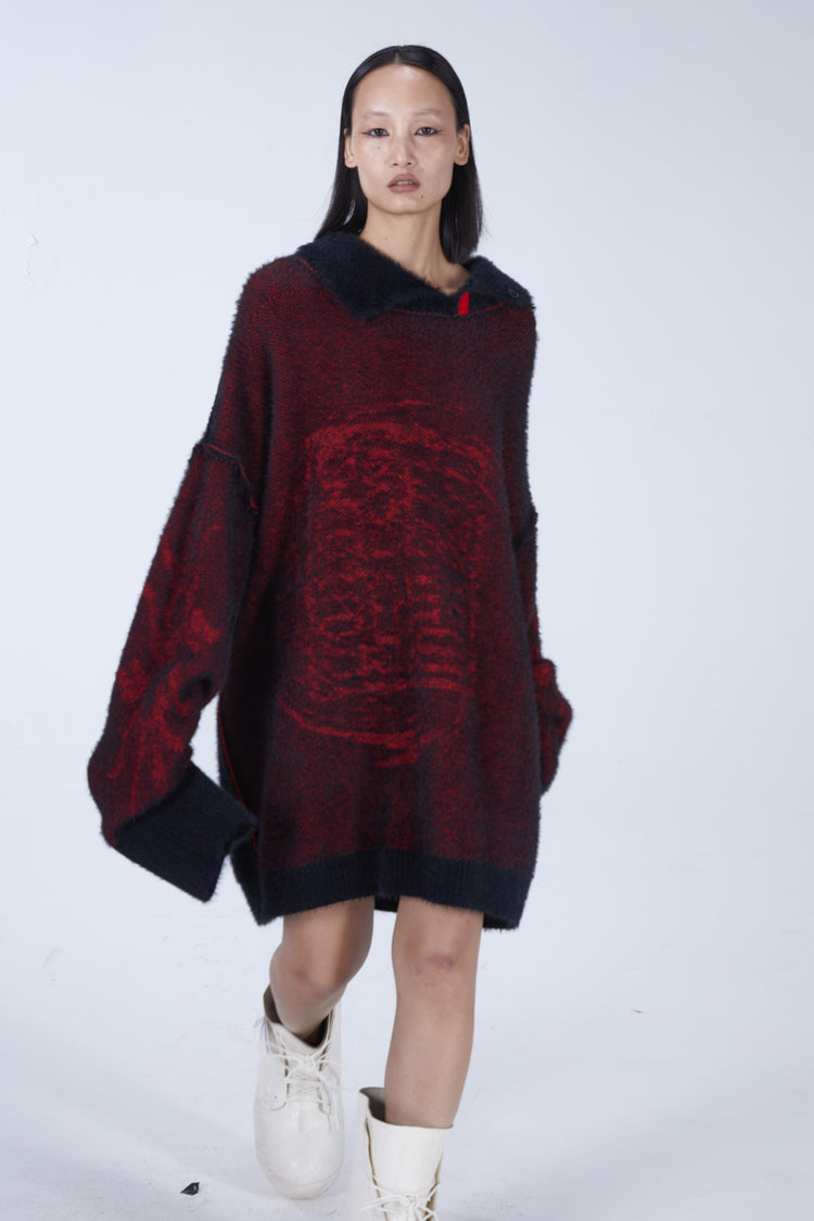 EMBRYO IMPERIAL SEAL reversible faux-mink sweater — close modeled view