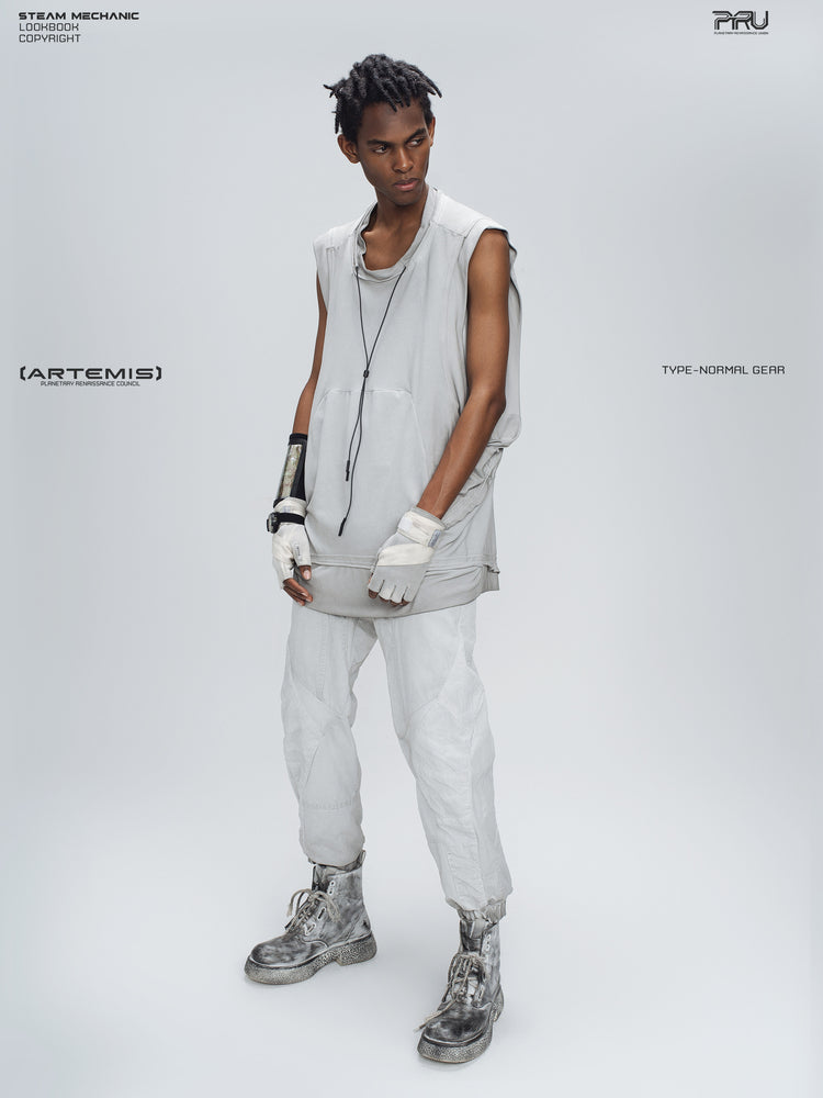 AEGIS eris white cropped moto riding pants — full-length three-quarter modeled view styled with a sleeveless top