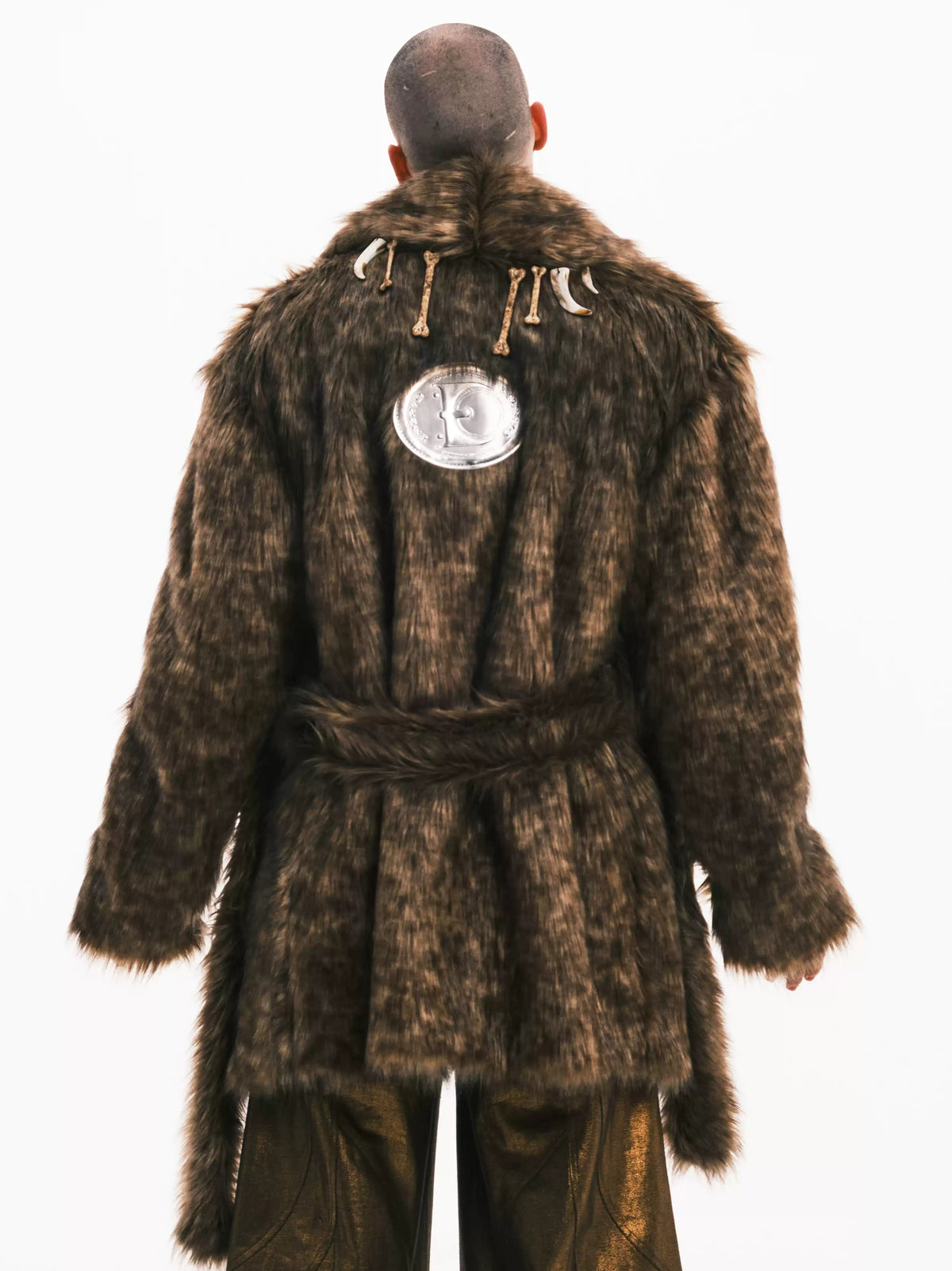 EMBRYO PRIMAL BONE mid-length faux-fur coat — side or detail presentation