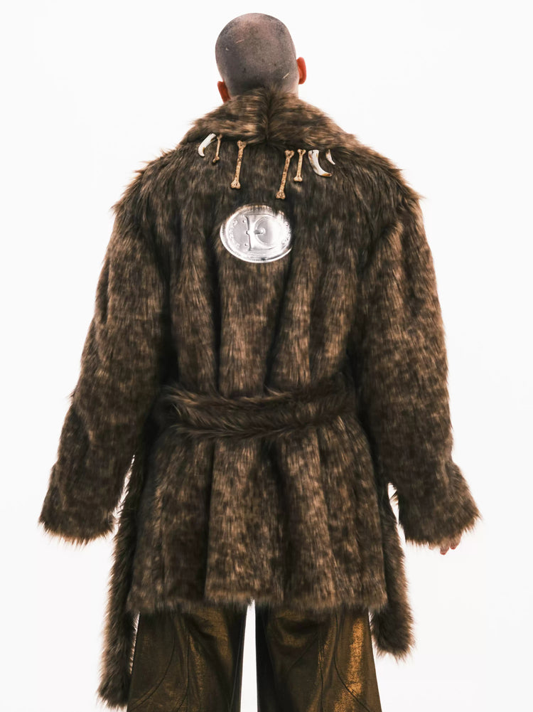 EMBRYO PRIMAL BONE mid-length faux-fur coat — side or detail presentation