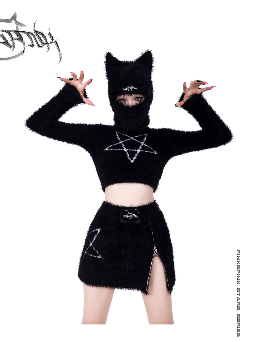 PINKSPINK PENTAGRAM cat-ear knit balaclava — catalog view showing the design and silhouette