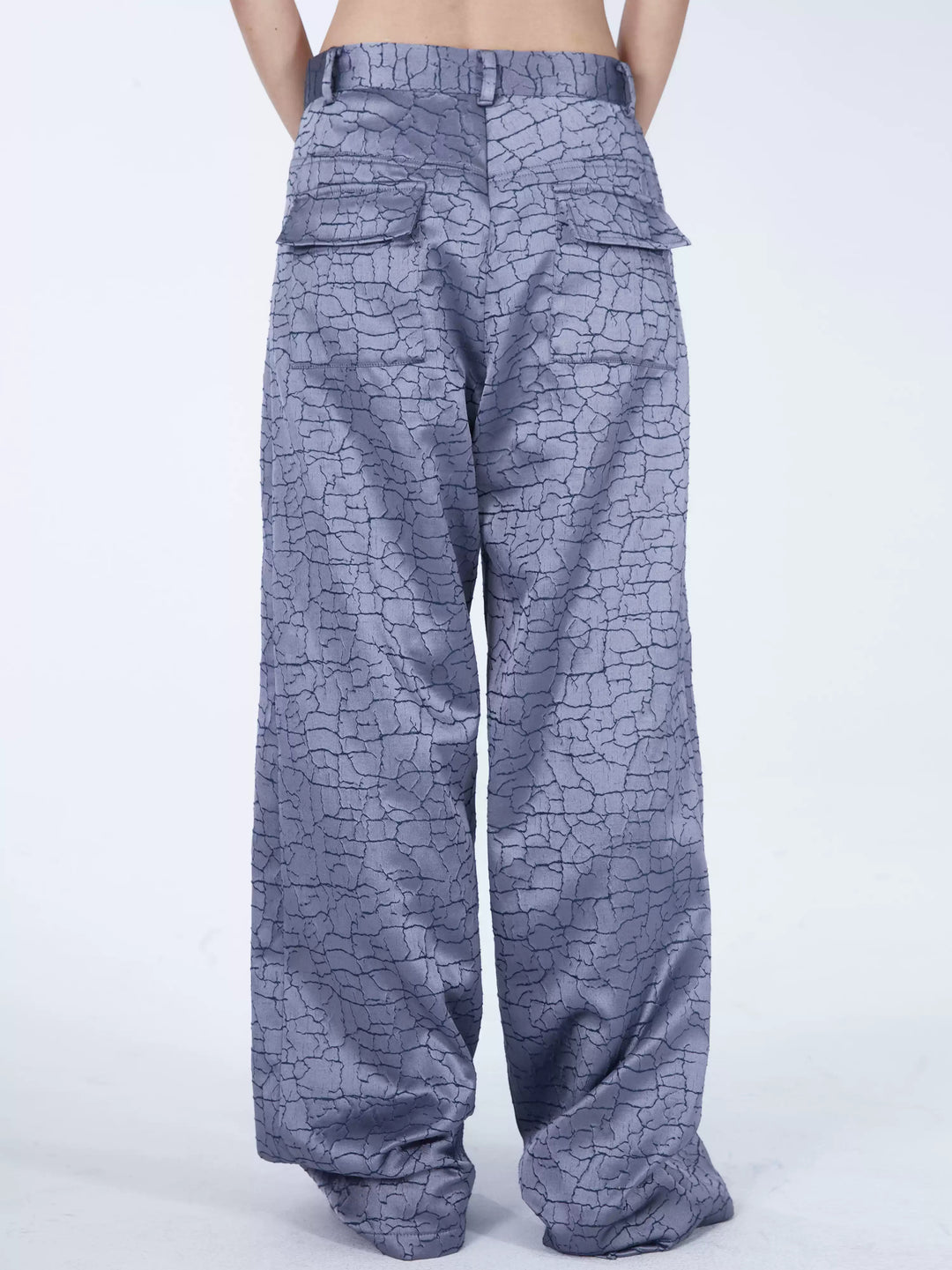 EMBRYO FIVE POISONS luminous-zip crackle flare pants — construction detail