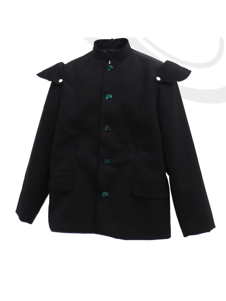 EMBRYO IMPERIAL GUARD detachable-shoulder Zhongshan blazer — fabric and graphic detail