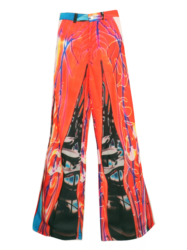 EMBRYO NEURAL FIRE printed flare pants — alternate styled presentation