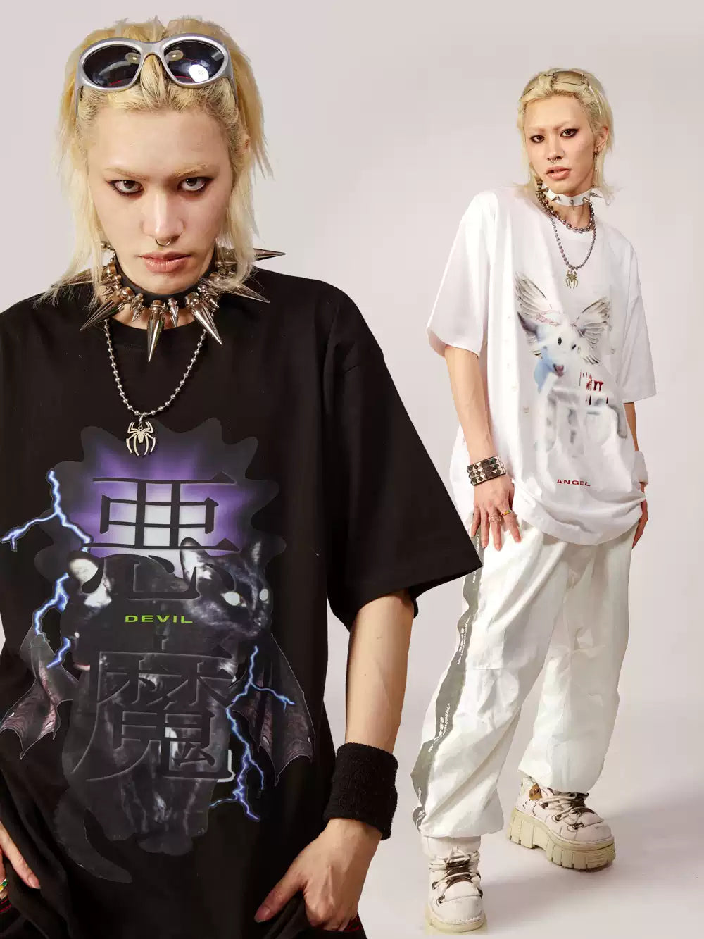 DEADENDKIDS ANGEL DEVIL oversized graphic tee — alternate product presentation