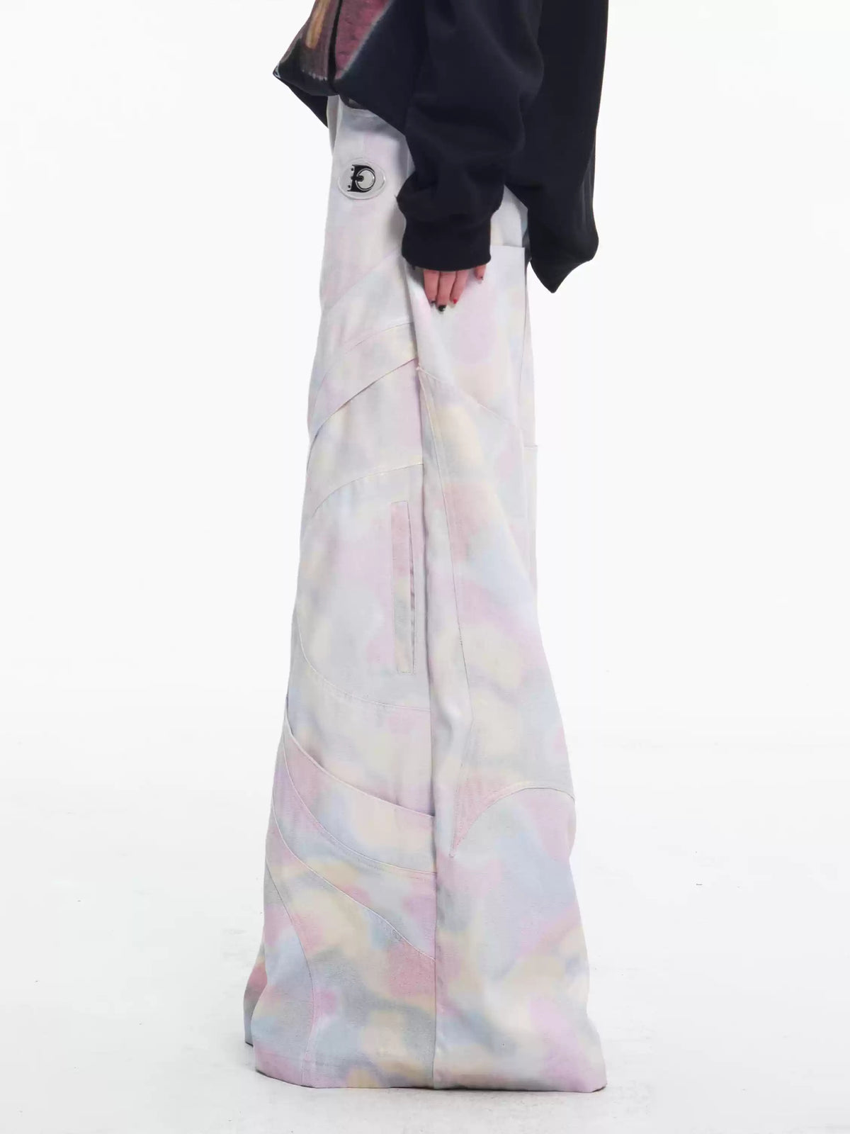 EMBRYO REFLECTIVE CAMO deconstructed wide-leg pants — alternate modeled angle