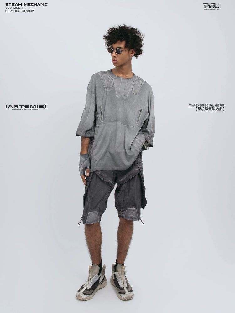 STARCORE moon dust gray distressed mesh tee — alternate product view