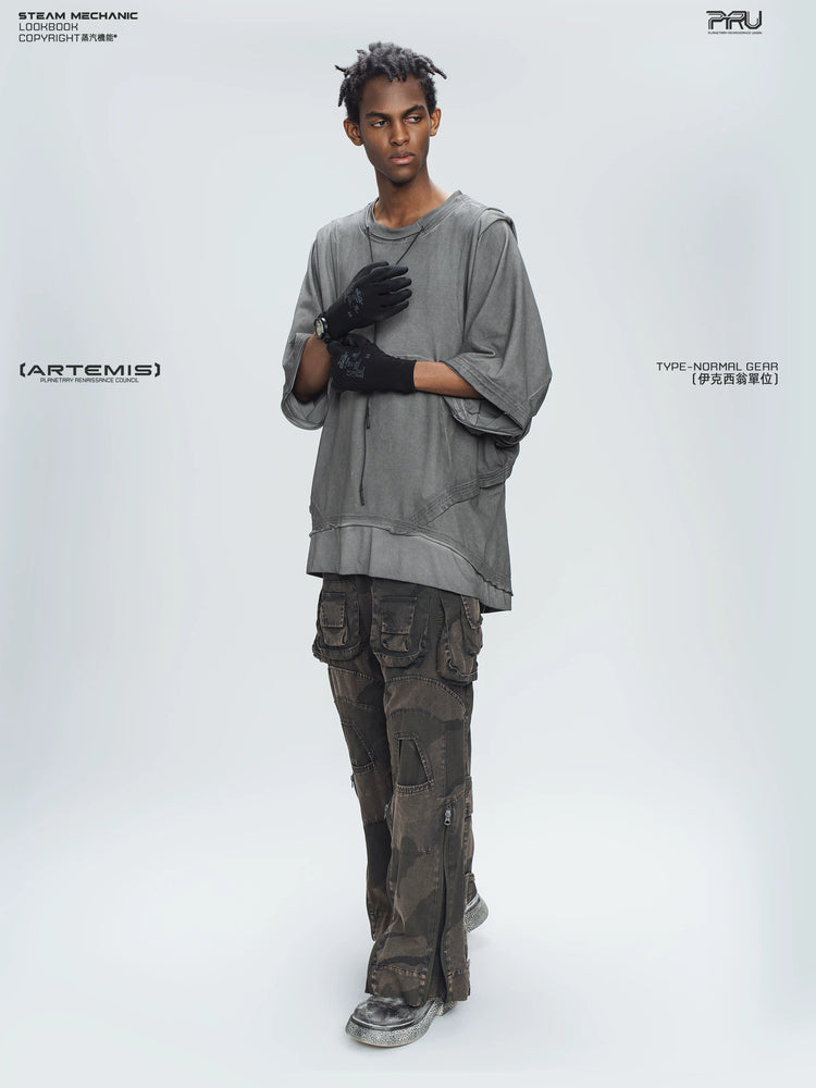IXION dead leaf brown washed camouflage combat pants — alternate product view