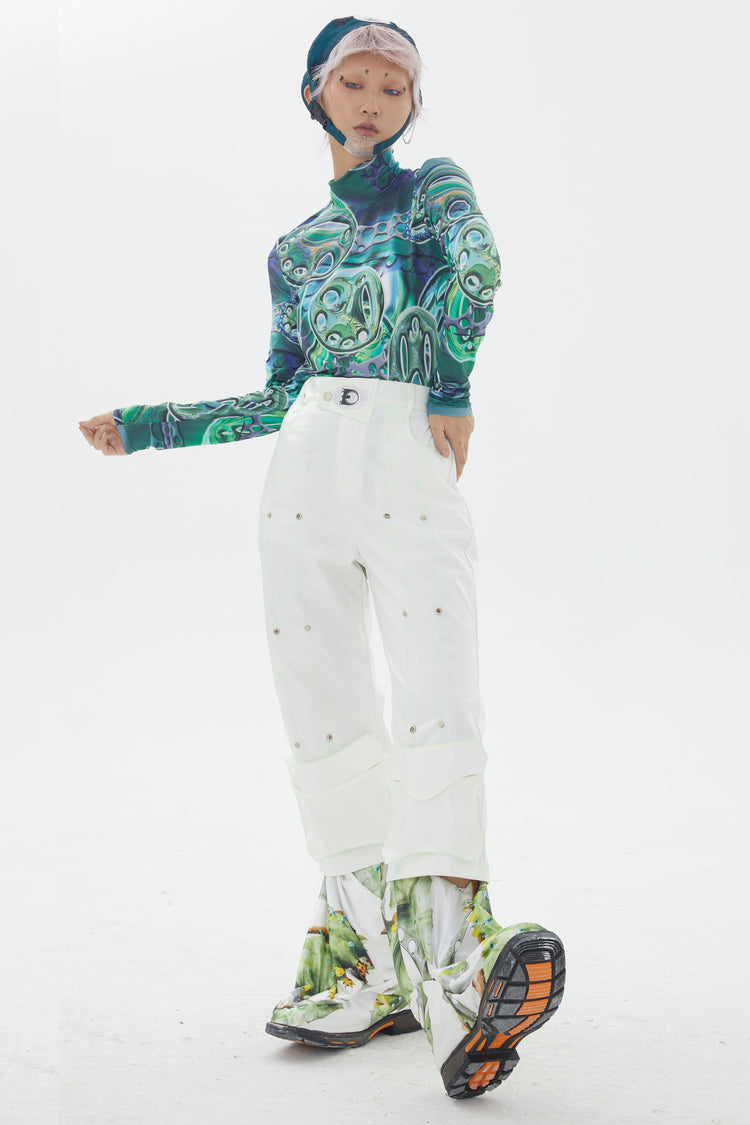 EMBRYO LARVA patchwork cycling cap — material and hardware detail