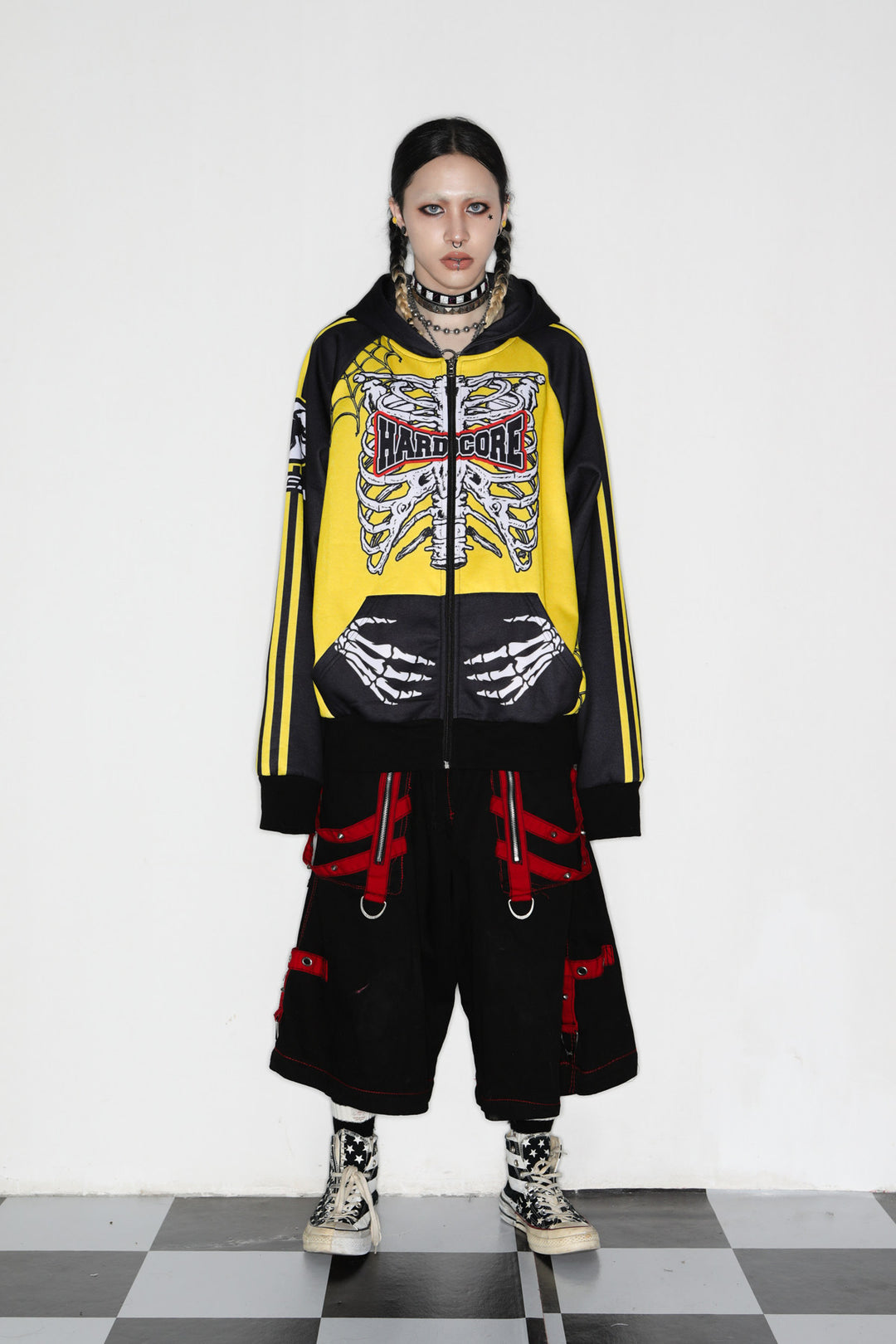 DeadEndKids Hardcore Generation skeleton zip-up hoodie — full-body front