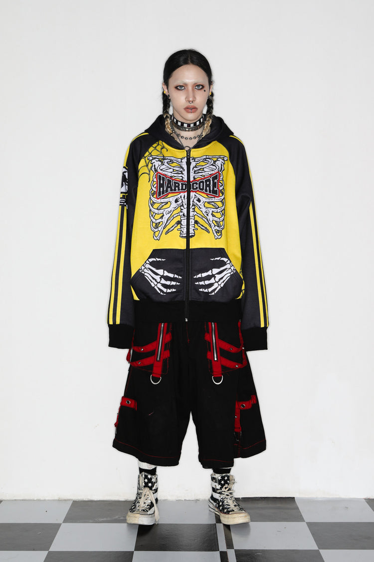 DeadEndKids Hardcore Generation skeleton zip-up hoodie — full-body front