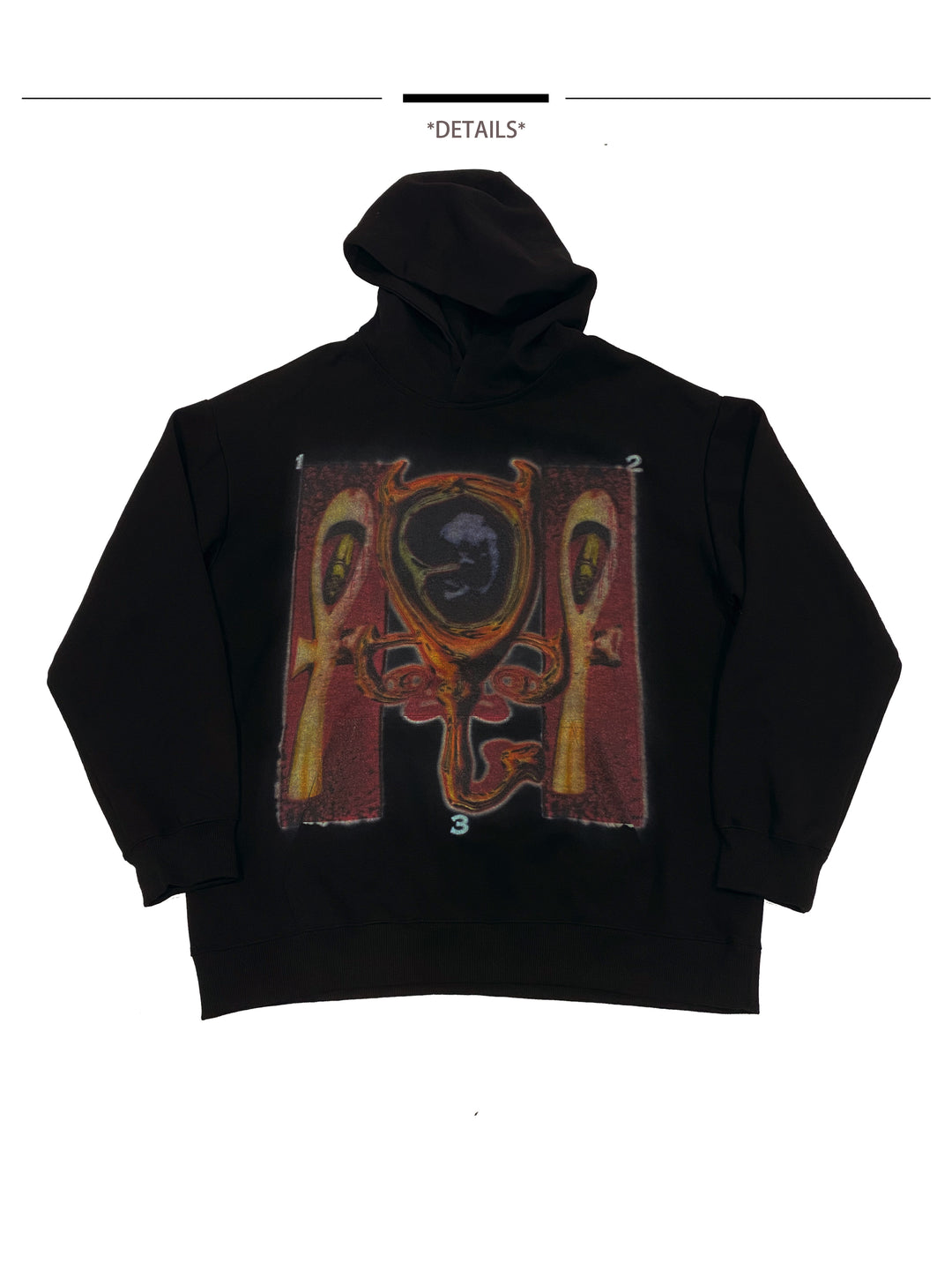 EMBRYO CAVERN CROSS graphic hoodie — alternate modeled angle