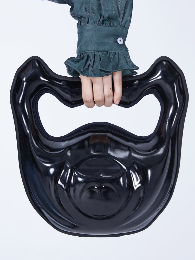 EMBRYO GRAVITY sculptural 3D handbag — black garment-only front view