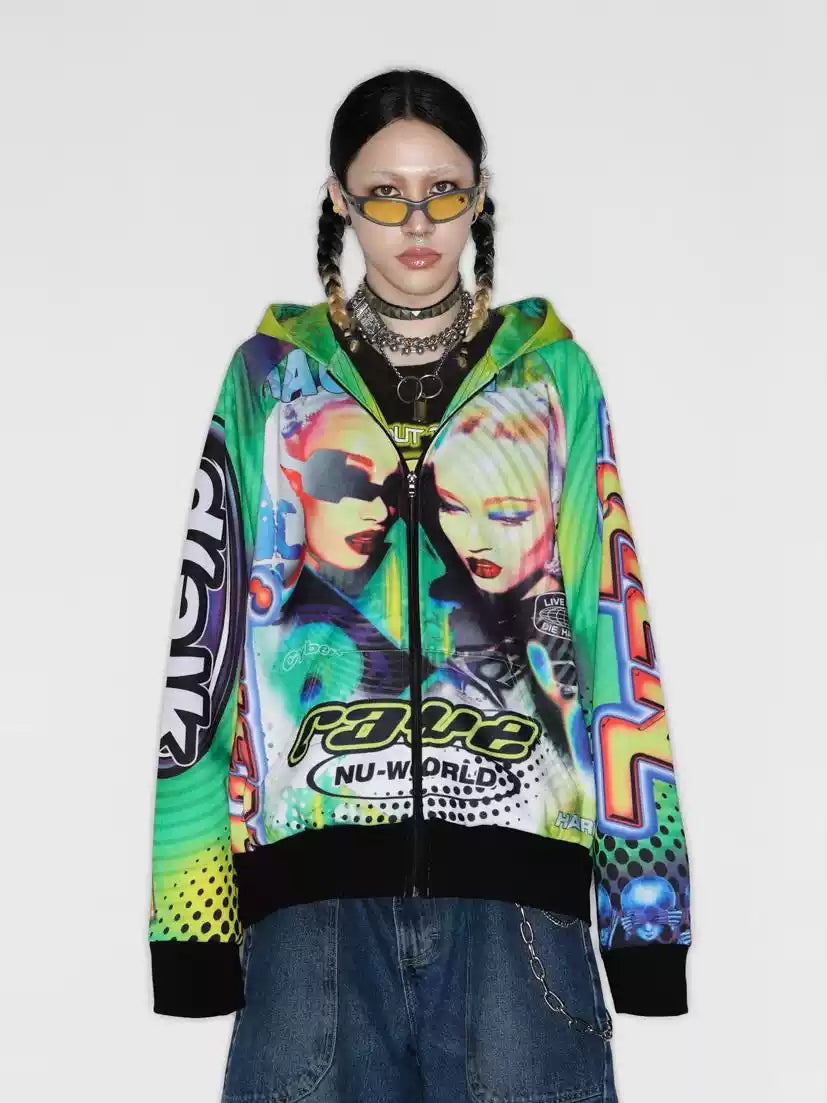 DEADENDKIDS ALIEN INVASION graphic fleece zip hoodie — alternate product presentation