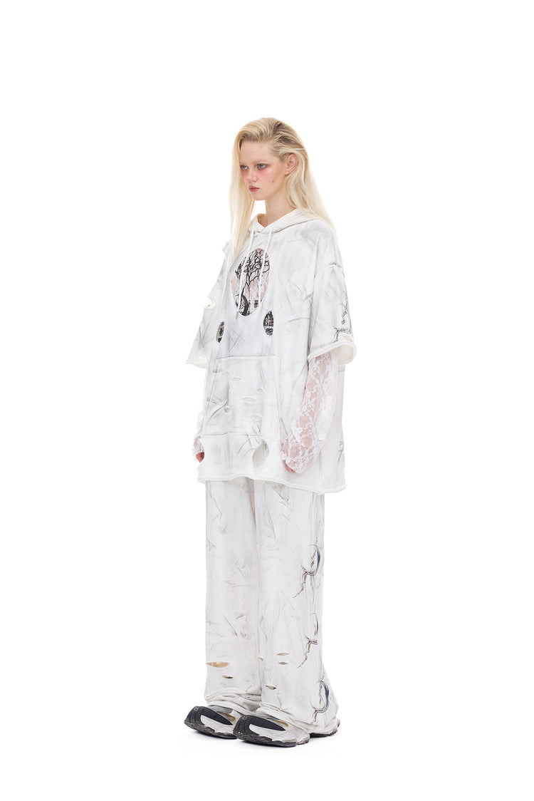 PINKSPINK ELECTRIC MOON coated distressed hoodie — alternate modeled styling view
