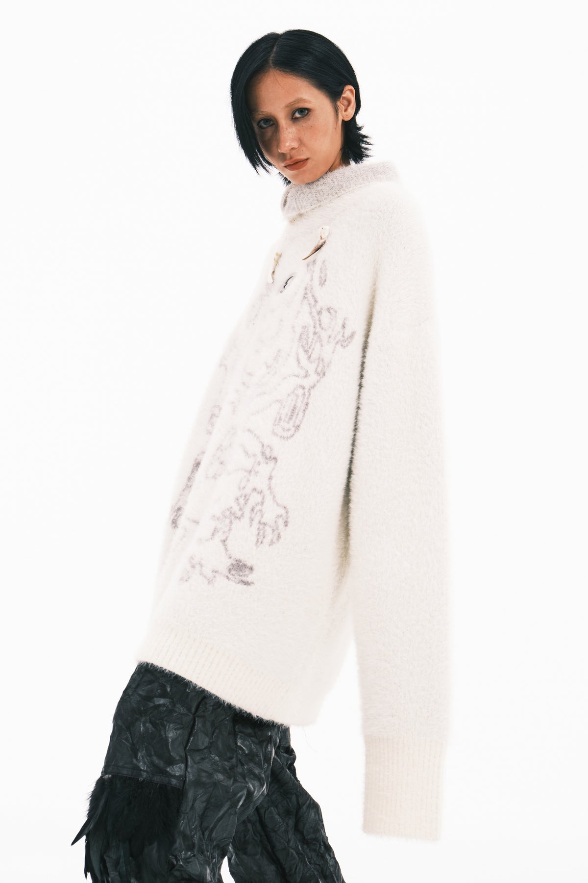 EMBRYO ANCIENT CODE printed faux-mink sweater — additional styled view