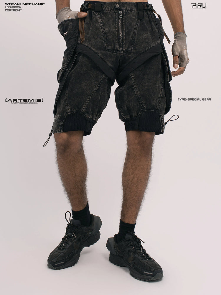 ARTEMIS blackbird black detachable technical shorts — angled front view with open left hand