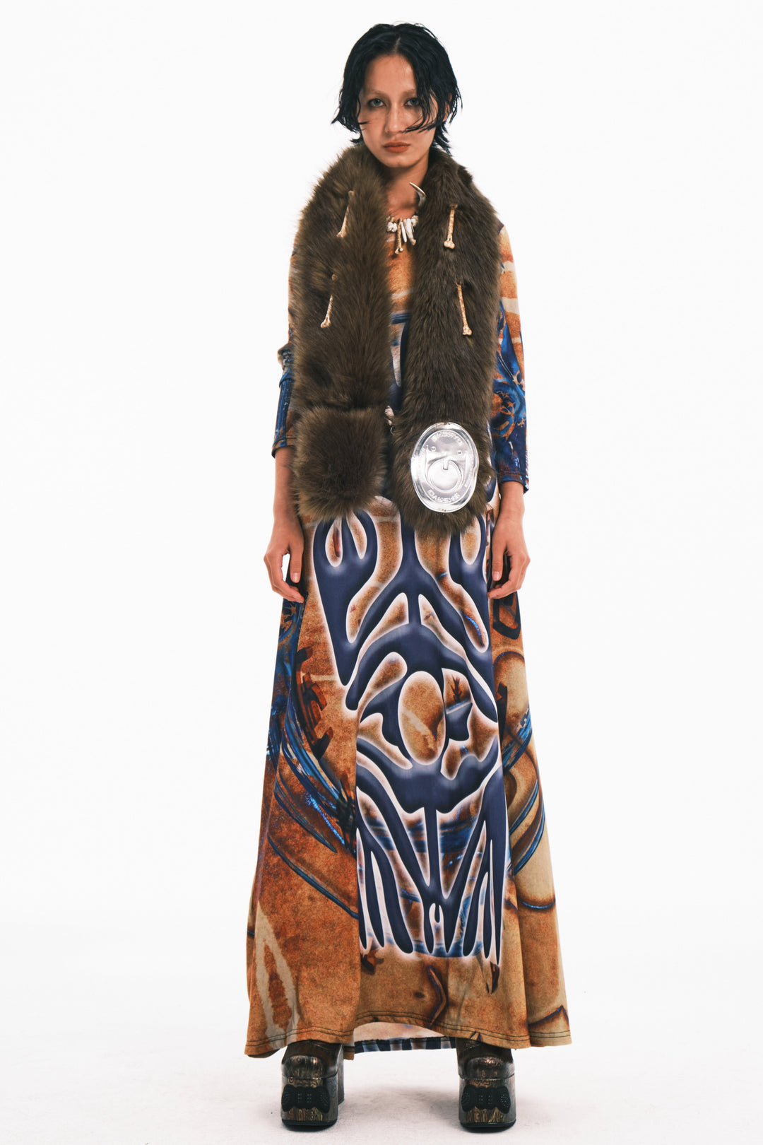 EMBRYO PRIMAL FUR convertible wrap & bag — material and hardware detail