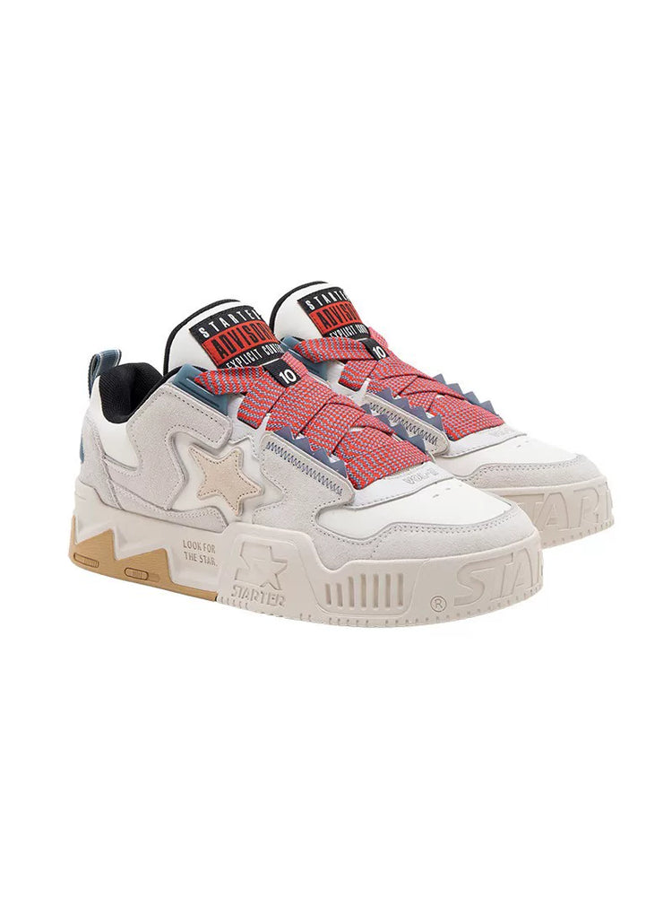 STARTER VOL 90S SONIC Vintage Red Blue pair in a clean three-quarter studio view with broad laces and star-panel platforms